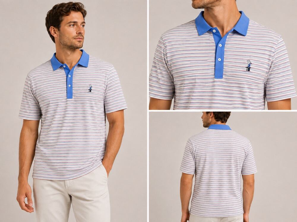 Magic Wear Golf Polo Shirt Mens M Striped Performance Stretch Rabbit Logo